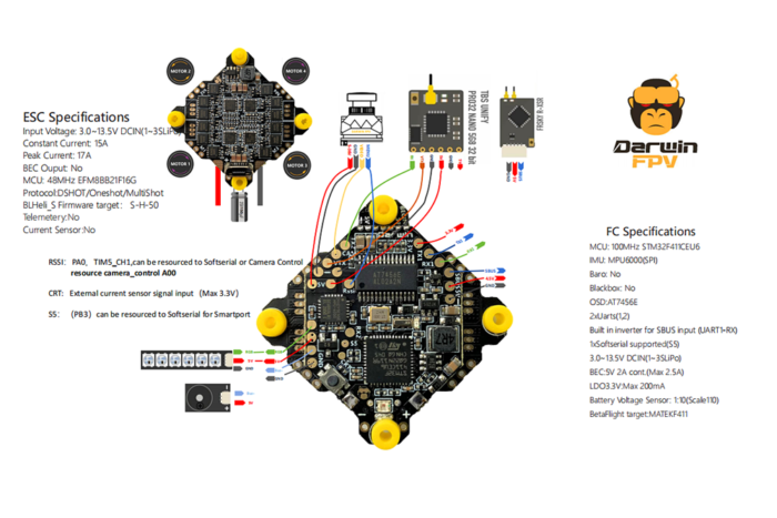 DarwinFPV 15A 1-3s F411 Ultralight/Whoop AIO - Image 7