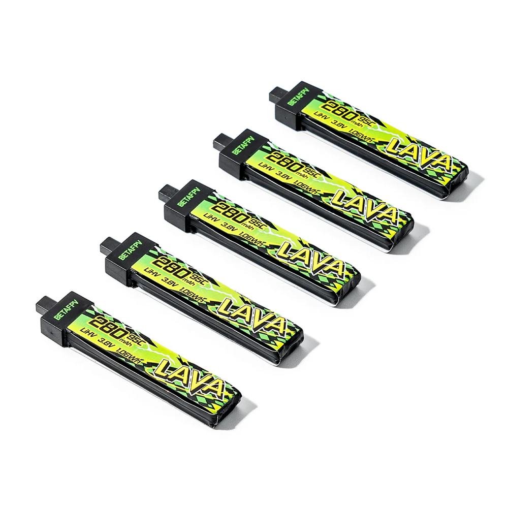 LAVA_II_1S_280mAh_Battery_1080x_900be897-0f93-4a7c-aa9c-d77605c95e4d.jpg BETAFPV LAVA II 1S 280mAh 4.35v HV 95C BT2.0 Battery (5PCS) - Image 1