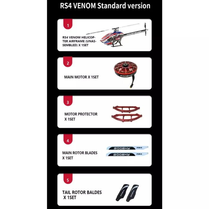 Goosky Legend RS4 Venom Edition Electric Helicopter Kit With Motor & Blades (Unassembled) - PINK - Image 2