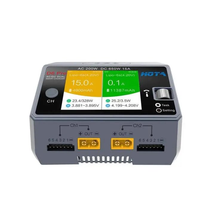 HOTA D6 PRO Dual Charger 1-6S AC200W/DC650W 15A w/ Wireless Cellphone Charging - Grey - Image 2