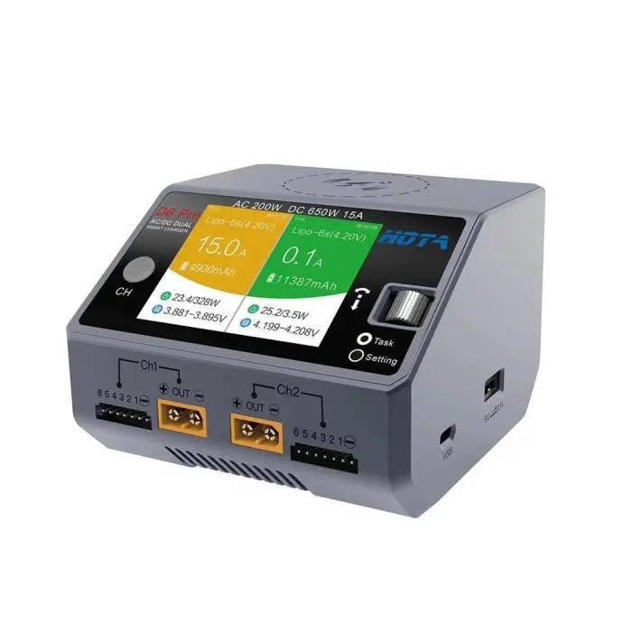 HOTA D6 PRO Dual Charger 1-6S AC200W/DC650W 15A w/ Wireless Cellphone Charging - Grey - Image 3